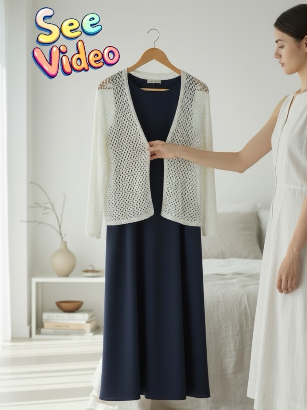 BLACK TAPE Open Weave Cardigan 3/4 Sleeves